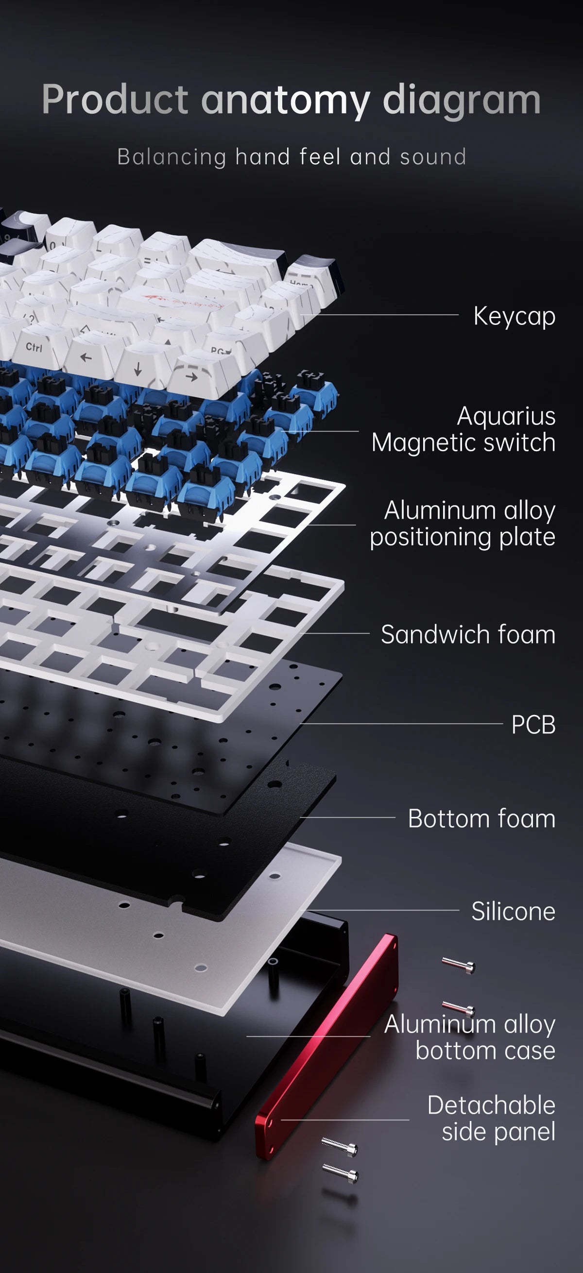 AJAZZ ALUX68 Magnetic Shaft Aluminum Alloy Esports Magnetic switch keyboard RGB hot-swappable DIY wired macro mode Hall effect