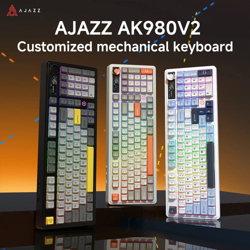 AJAZZ AK980 V2 PRO 98% Gasket Mechanical Keyboard, Hot-Swappable, 10000mAh, TFT Screen & Knob, 8K Polling Rate, RGB Backlit
