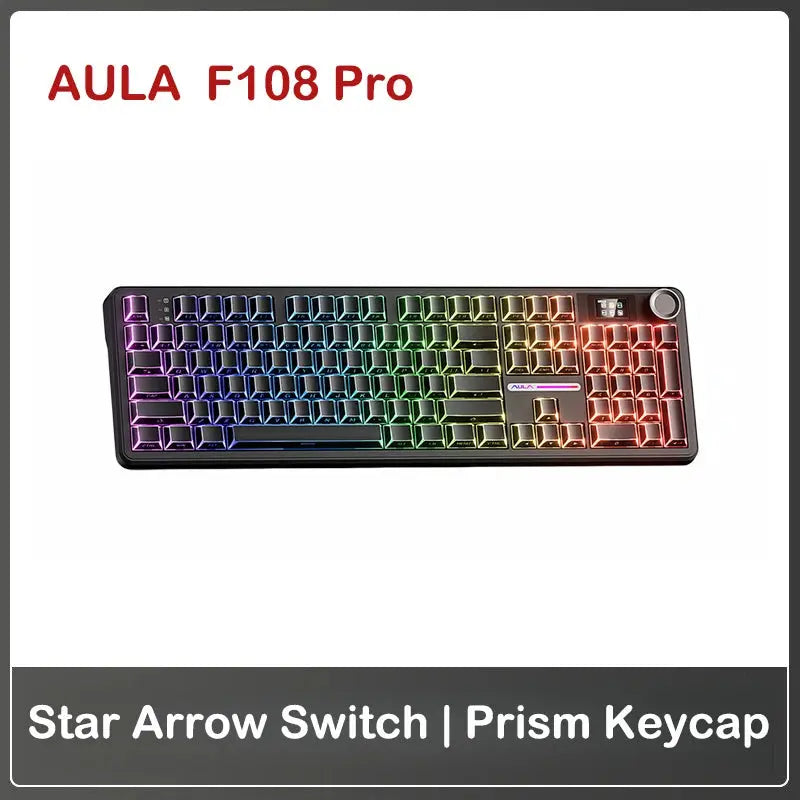 AULA F108Pro/F108 Wireless Bluetooth tri-mode connection, multi-functional display, Gasket structure, RGB lighting effects Deals 4 U  Streaming Equipment Deals 4 U