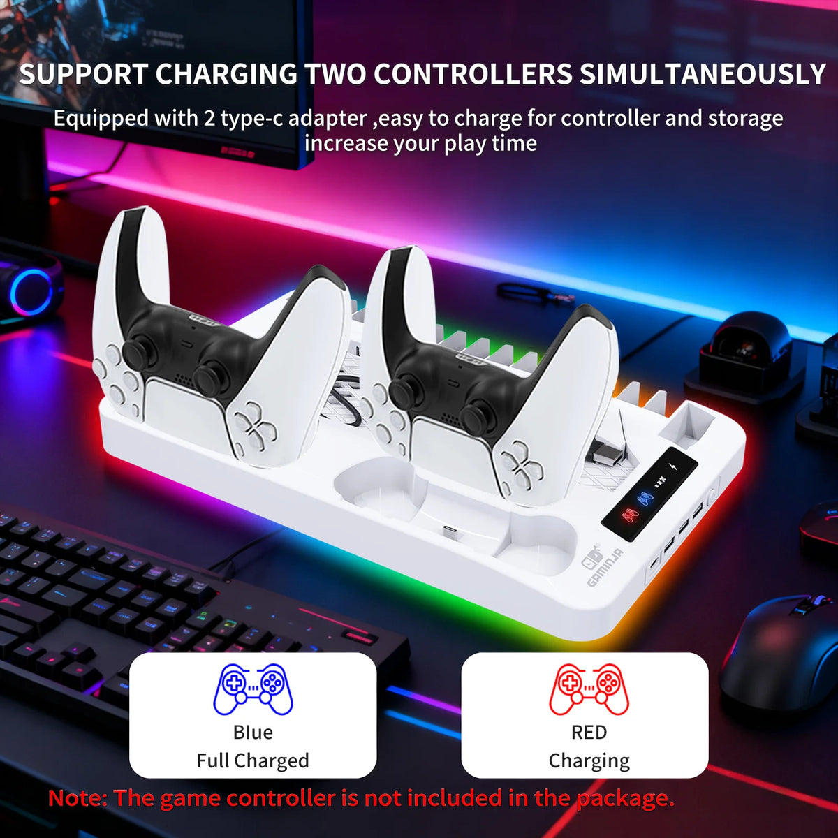 GAMINJA P58 Cooling Stand For PS5 RGB Charging Base Dual-Controller Charging Station Dual-Controller Charger For PS5 Accessories
