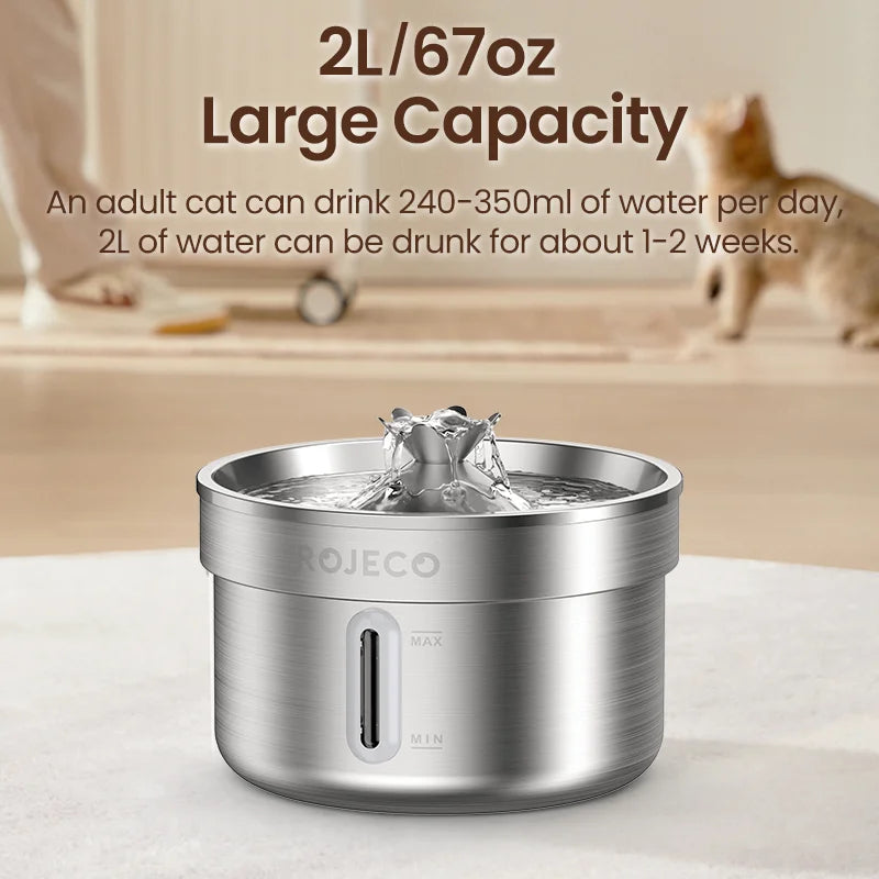 ROJECO Stainless Steel Pet Drinking Fountain Automatic Cat Water Fountain Smart Pet Water Dispenser for Dog Cat Drinking Supply Deals 4 U   Deals 4 U