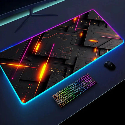 XXL RGB Gaming Mouse Pad New 3D Geometry Desk Mat HD Gamer Accessories Large LED Light Mousepads PC Computer Carpet with Backlit