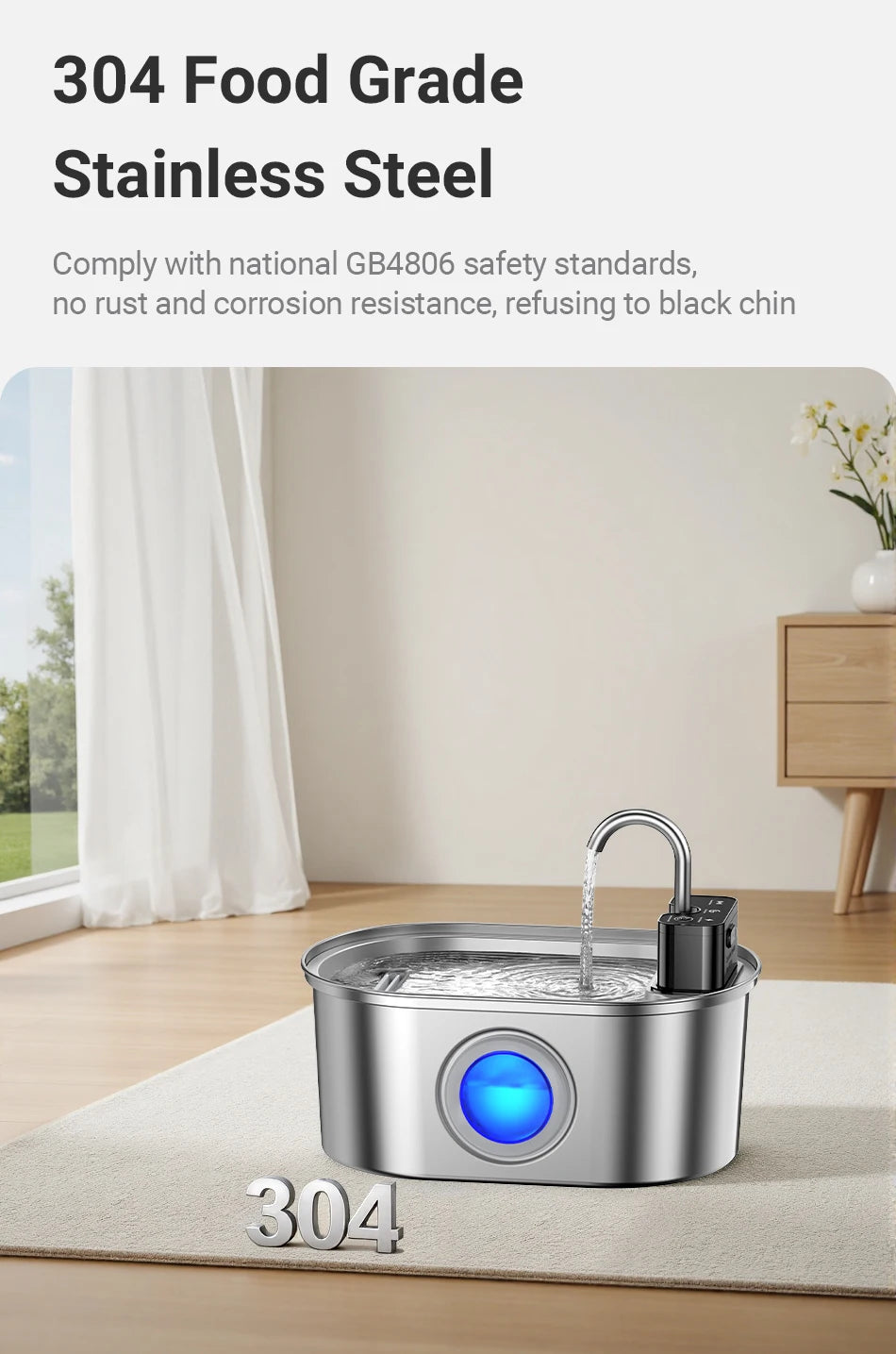 ROJECO 3.2L Stainless Steel Cat Water Fountain Wireless Sensor Smart Automatic Dog Water Dispenser Drinking Fountain 4000mAh Deals 4 U   Deals 4 U