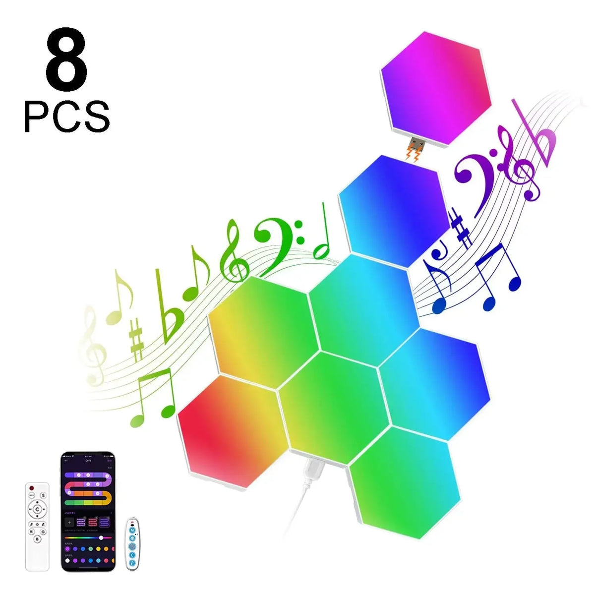 8/12/20 PCS Smart Hexagon Wall Light Color Changing Ambient Hexagonal Lights Night DIY Music Sync MeRGBW APP Games Room Bedroom Deals 4 U  RGB Hexagon Wall Lights Deals 4 U