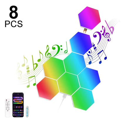 8/12/20 PCS Smart Hexagon Wall Light Color Changing Ambient Hexagonal Lights Night DIY Music Sync MeRGBW APP Games Room Bedroom Deals 4 U  RGB Hexagon Wall Lights Deals 4 U