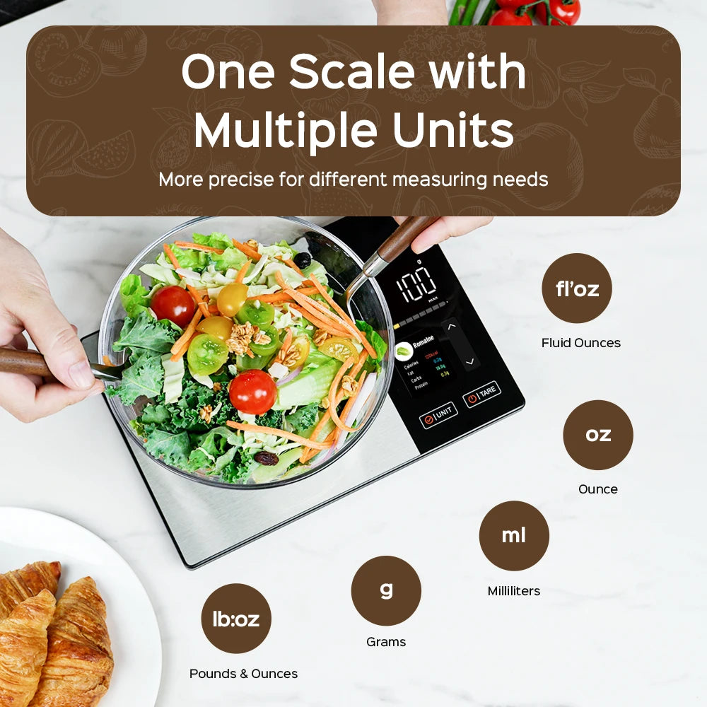 Smart Kitchen Scale Stainless Steel Food Calorie Protein Fat Carbs Nutritional Calculator 11LB/5kg Weight for Healthy Cooking Deals 4 U   Deals 4 U