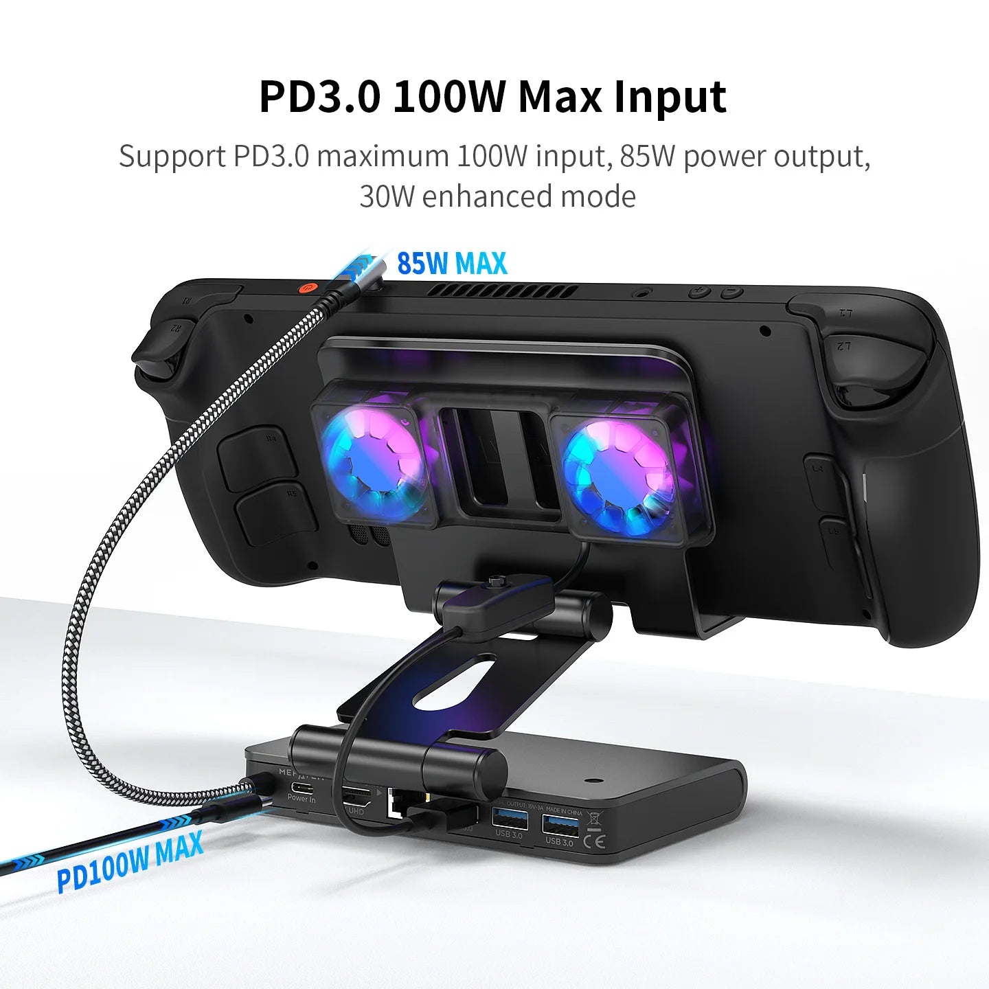 6-in-1 Gaming Console Cooling Dock with Metal Bracket RGB Dual Fans Adjustable Height for ROG ALLY Steam Deck LEGION Go Ipad