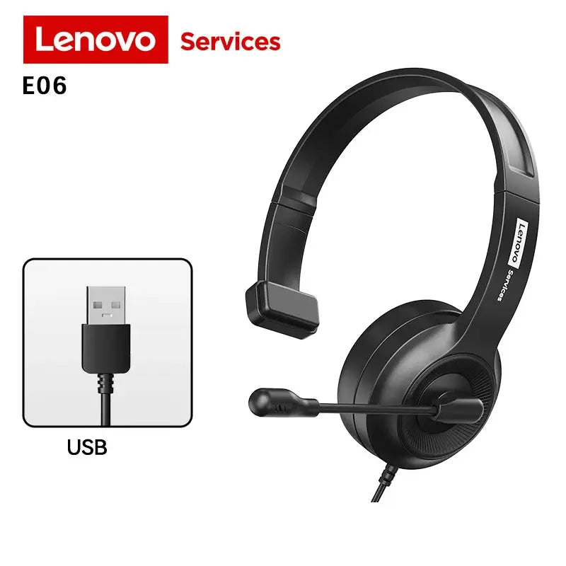 Lenovo E06 Single Ear Wired Headphone With Microphone Stereo Effect Business Meeting Office HD Call Scalable Gaming Headsets Deals 4 U  Gaming Accessories Deals 4 U
