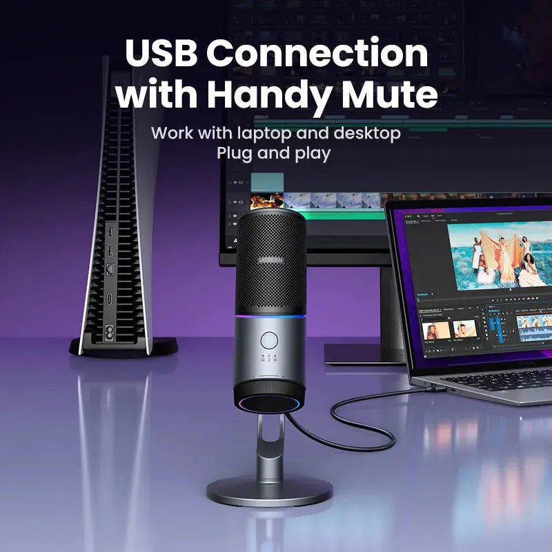 Mic USB Microphone with RGB Modes Professional Condenser Mic for PC Mac Gaming Karaoke Recording Streaming Podcasting Deals 4 U  Streaming Equipment Deals 4 U