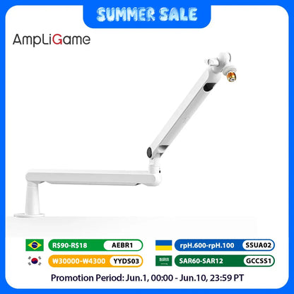 FIFINE Microphone Boom Arm, Adjustable Low Profile Mic Arm with Desk Mount Clamp,Cable Storage for Streaming Gaming-White BM88W Deals 4 U  Streaming Equipment Deals 4 U
