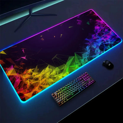 XXL RGB Gaming Mouse Pad New 3D Geometry Desk Mat HD Gamer Accessories Large LED Light Mousepads PC Computer Carpet with Backlit
