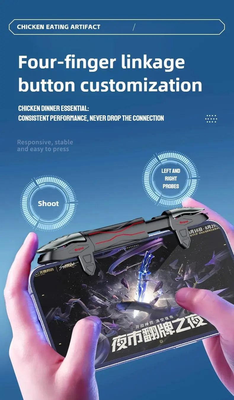 DY13 4 Fingers Chicken Eating Artifact Mobile Phone Physics Mechanical Button Game Trigger Controller for IPhone Android Gamepad Deals 4 U  Mobile Gaming Deals 4 U