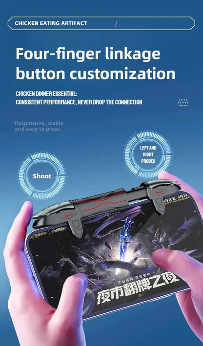 DY13 4 Fingers Chicken Eating Artifact Mobile Phone Physics Mechanical Button Game Trigger Controller for IPhone Android Gamepad Deals 4 U  Mobile Gaming Deals 4 U