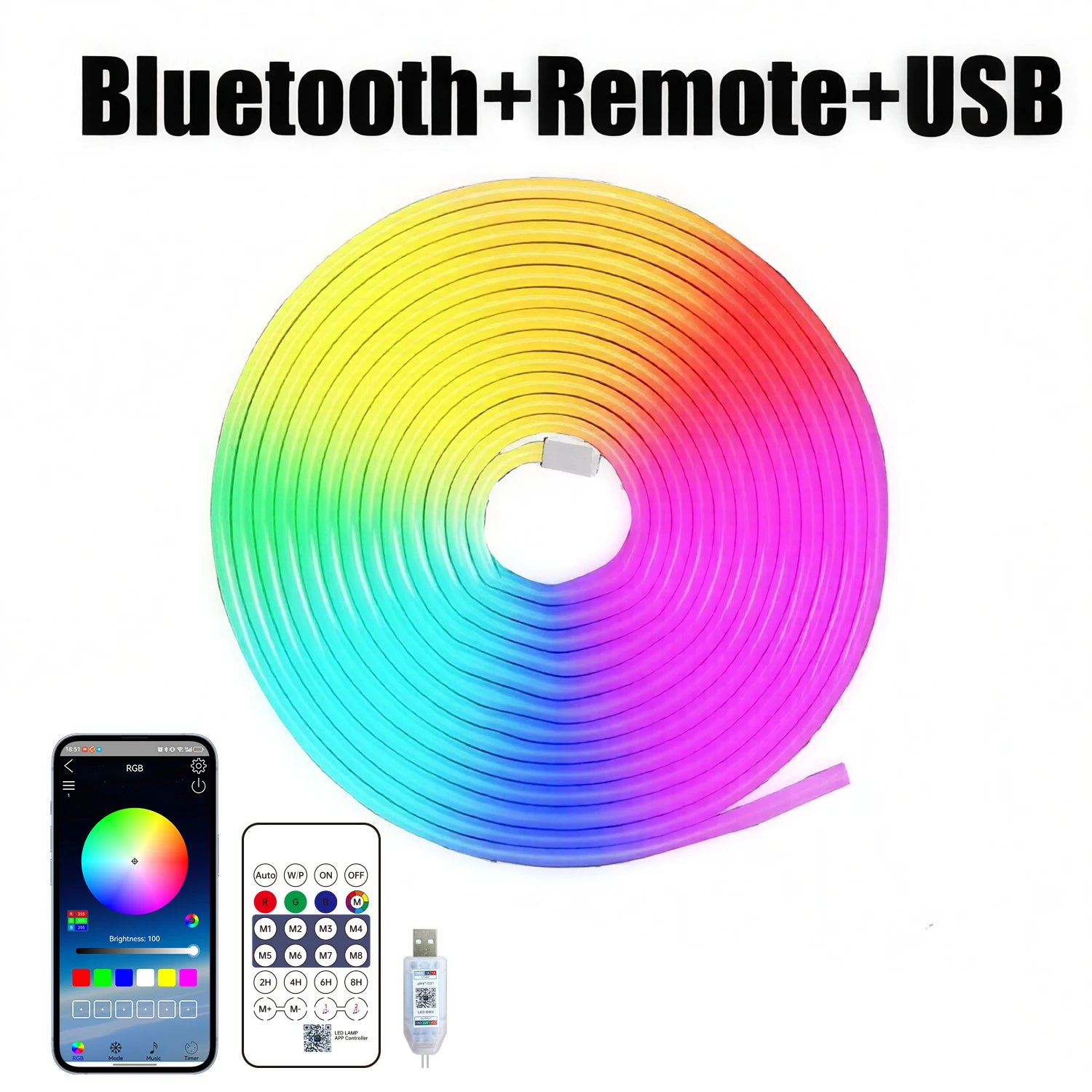 Bluetooth RGB Neon LED Strip 1-10m DC5V USB IP65 Waterproof Flexible Tape with App/Remote Control Music Sync for Home Decor Deals 4 U   Deals 4 U