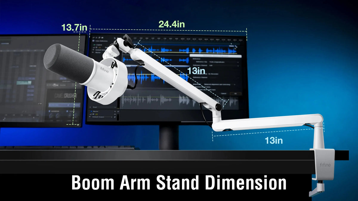 FIFINE Microphone Boom Arm, Adjustable Low Profile Mic Arm with Desk Mount Clamp,Cable Storage for Streaming Gaming-White BM88W Deals 4 U  Streaming Equipment Deals 4 U