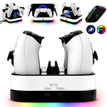 NEW For PS5 Controller Charger Stand LED Indicator & RGB Light Dual Charging Dock for PS5 Controller & PS Portal Games Accessori