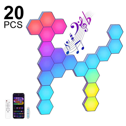 8/12/20 PCS Smart Hexagon Wall Light Color Changing Ambient Hexagonal Lights Night DIY Music Sync MeRGBW APP Games Room Bedroom Deals 4 U  RGB Hexagon Wall Lights Deals 4 U