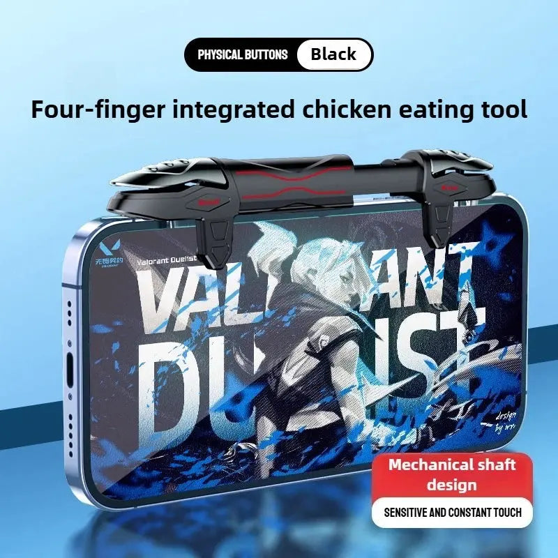 DY13 4 Fingers Chicken Eating Artifact Mobile Phone Physics Mechanical Button Game Trigger Controller for IPhone Android Gamepad Deals 4 U  Mobile Gaming Deals 4 U