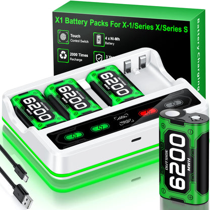Beboncool X800/X801(white)Rechargeable Battery Pack for Xbox Series X/S/One/Elite Controllers - 6200mWh 4-Port Safety Protection Deals 4 U  Console Accessories Deals 4 U