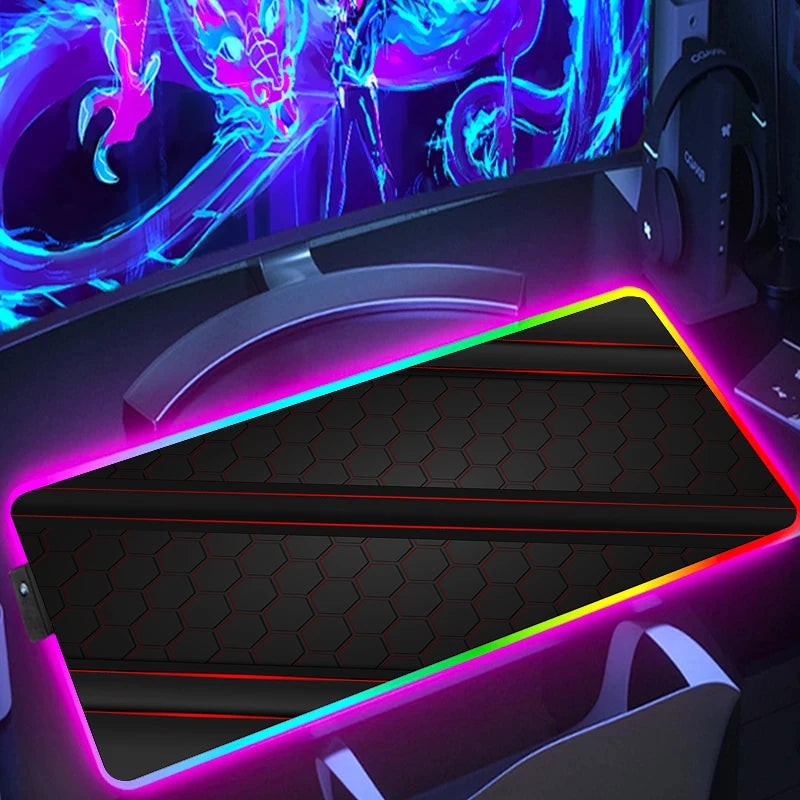 RGB Extended Hexagon Gaming Mouse Pad Rug Desk Mat Computer Accessories Anti-skid Offices Geometric Mousepad Luminous Game Mats