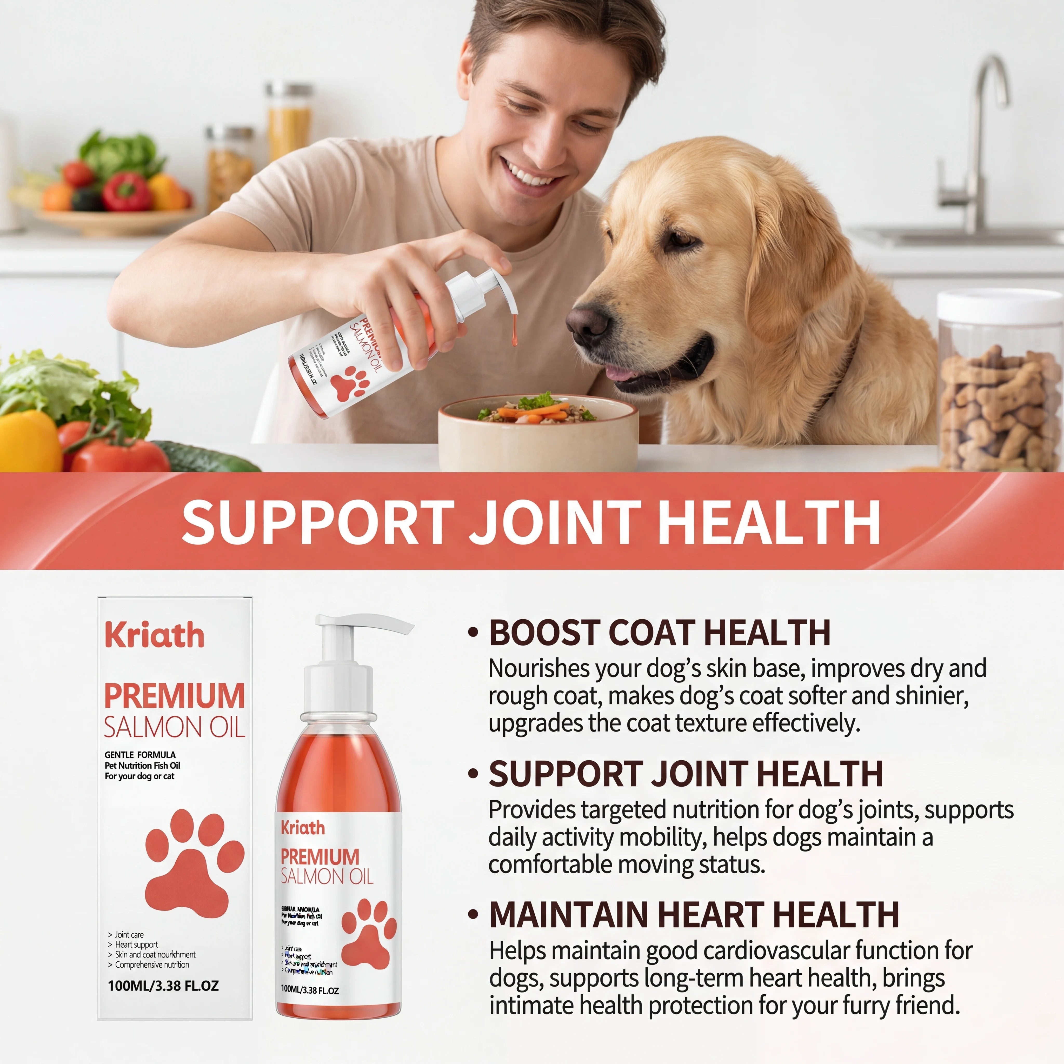 Natural Salmon Oil for Pets Dog Food Topper Liquid Vitamin E Supplement Shiny Coat and Heart Health Gentle Formula Pump Bottle Deals 4 U   Deals 4 U