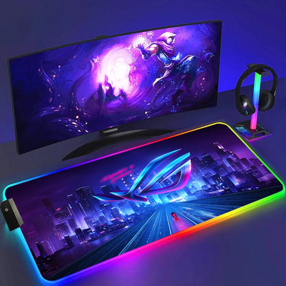 ROG ASUS Mouse Pad RGB Gamer Desk Mat Led Back Light Mousepad Setup Gaming Accessories Deskmat Big Colorful Mousepepad Backlight