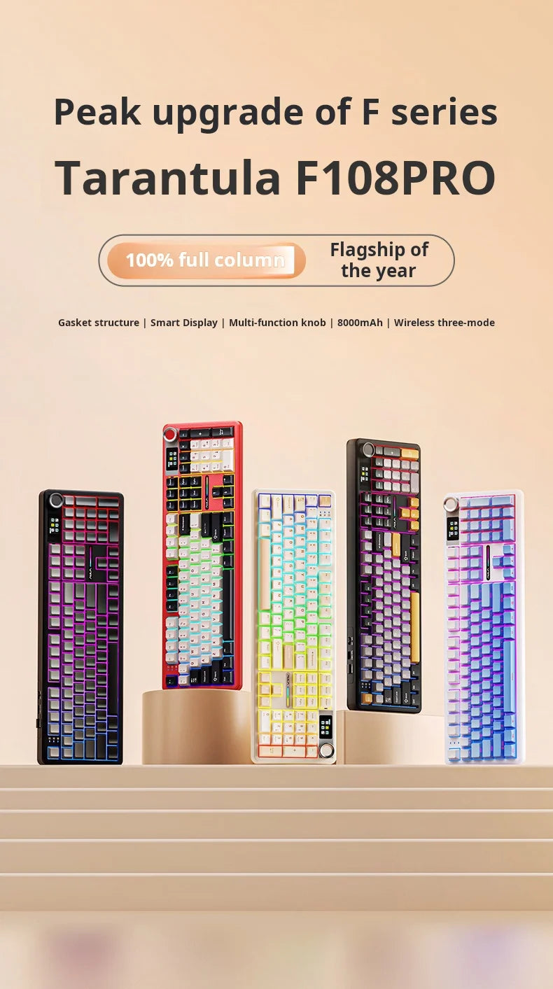 AULA F108Pro/F108 Wireless Bluetooth tri-mode connection, multi-functional display, Gasket structure, RGB lighting effects Deals 4 U   Deals 4 U