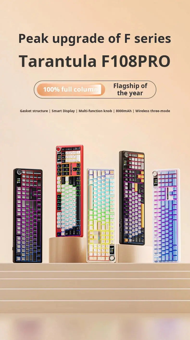 AULA F108Pro/F108 Wireless Bluetooth tri-mode connection, multi-functional display, Gasket structure, RGB lighting effects Deals 4 U  Streaming Equipment Deals 4 U
