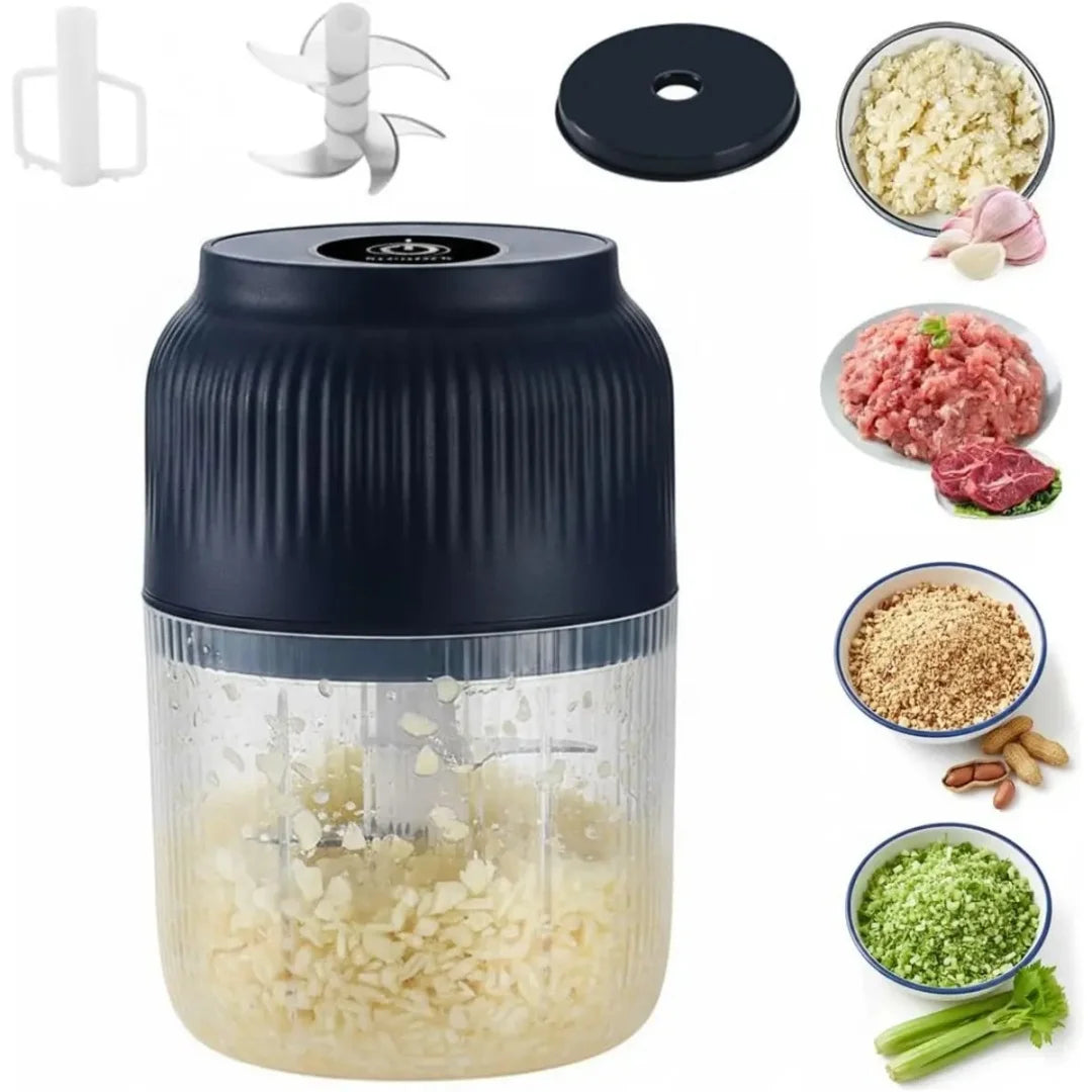 Electric Garlic Chopper,Mini Portable Veggie Cutter,Upgrade Electric Mini Garlic Chopper Set,Vegetable Chopper and Spiralizer with Container and Lid,USB Rechargeable (Blue) Deals 4 U  Smart Home gadget Deals 4 U