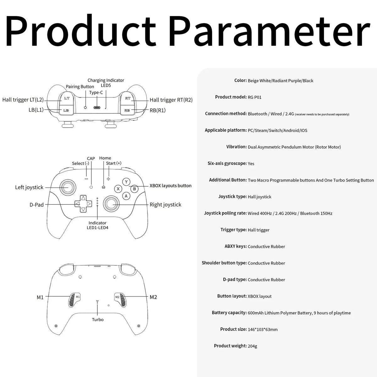 ANBERNIC RG P01 Retro Games Controller Wired/Wireless Bluetooth RGB Hall Effect Joystick XBOX Gamepad for PC Android IOS Steam Deals 4 U   Deals 4 U