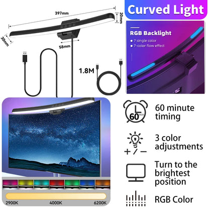 Led Curved Monitor Light Bar USB Table Lamp RGB Stepless Dimmable Hanging Office Desk Decorations Lighting For Computer Reading