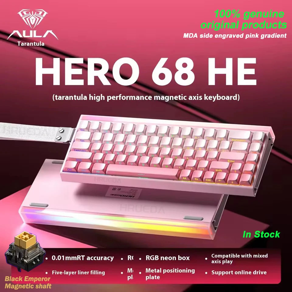 AULA HERO 68HE Magnetic Switch Gaming Keyboard RT0.01 E-sports Customize RGB Wired Mechanical Keyboard Ergonomics Accessories