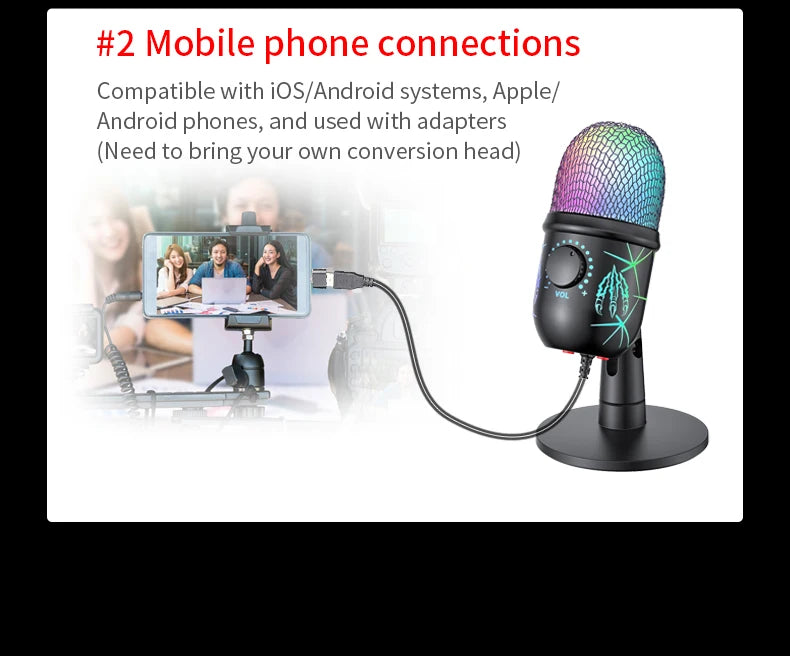 Gaming Microphone USB Microphone for PC Condenser Podcast Mic for Studio Recording with Headphone Jack, Led, Noise Cancellation Deals 4 U   Deals 4 U
