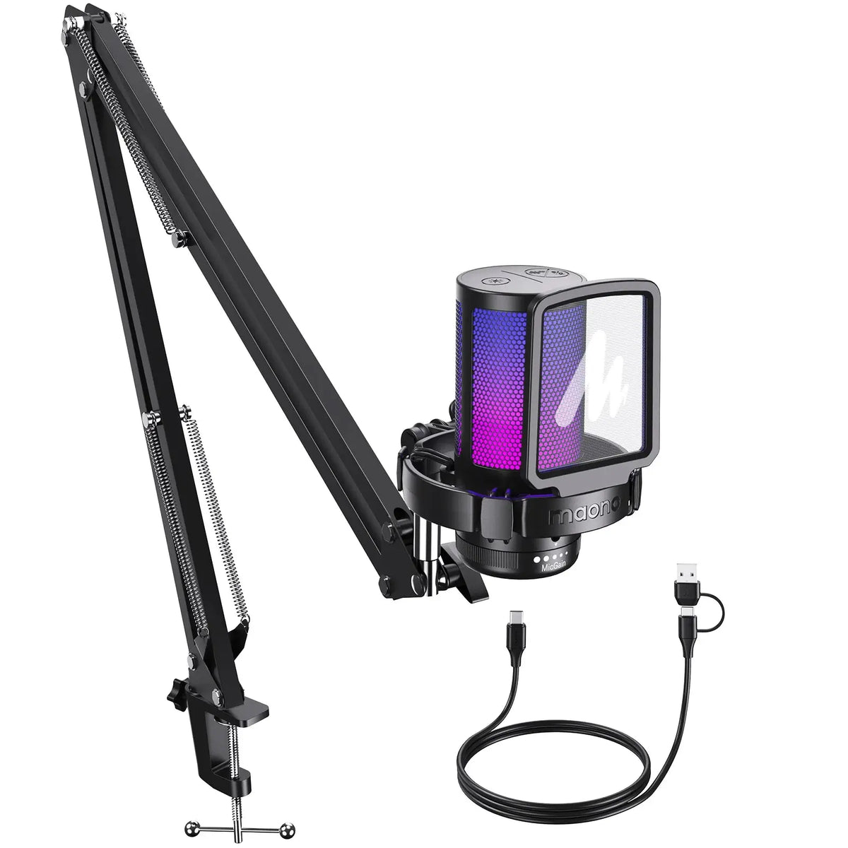 MAONO DGM20S Gaming Microphone USB Condenser Microphone with RGB Light Noise Cancellation Boom Arm for Live Streaming Podcast Deals 4 U  Streaming Equipment Deals 4 U
