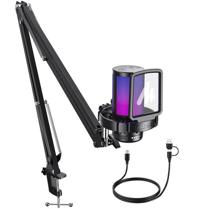MAONO DGM20S Gaming Microphone USB Condenser Microphone with RGB Light Noise Cancellation Boom Arm for Live Streaming Podcast Deals 4 U  Streaming Equipment Deals 4 U