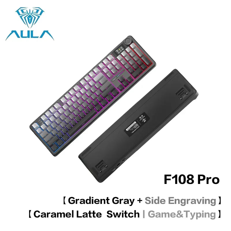 AULA F108Pro/F108 Wireless Bluetooth tri-mode connection, multi-functional display, Gasket structure, RGB lighting effects Deals 4 U   Deals 4 U