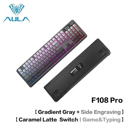 AULA F108Pro/F108 Wireless Bluetooth tri-mode connection, multi-functional display, Gasket structure, RGB lighting effects Deals 4 U  Streaming Equipment Deals 4 U