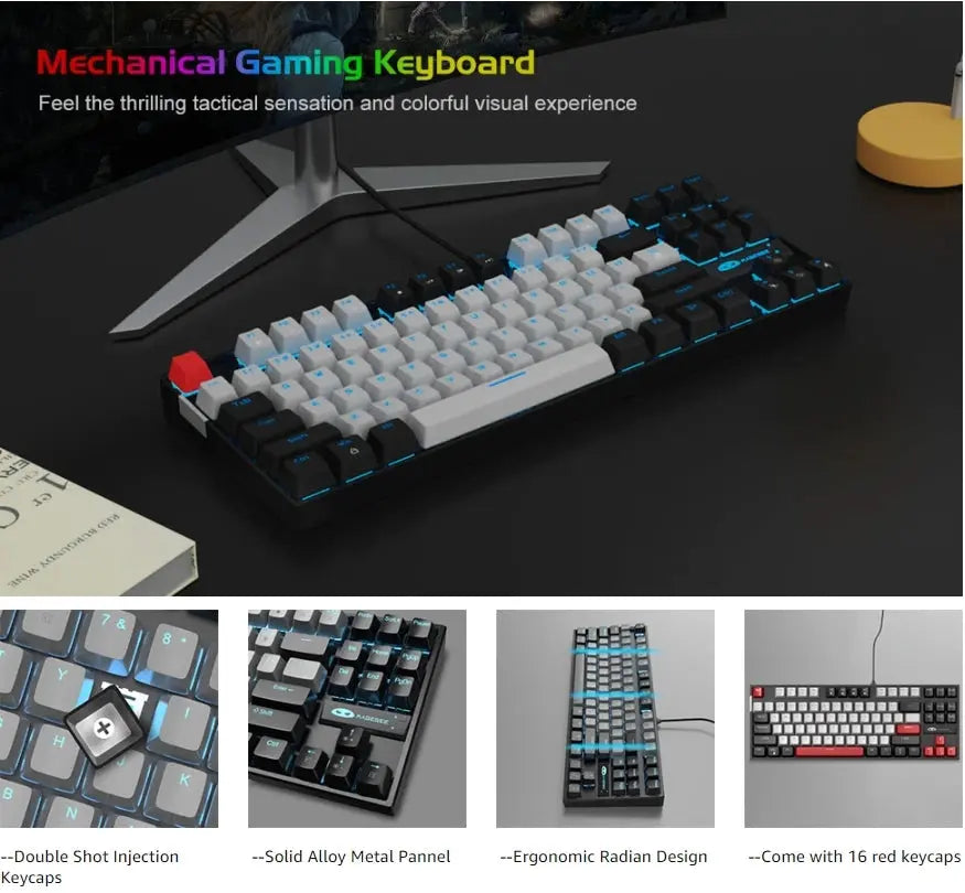 MageGee 75% Mechanical Gaming Keyboard, Blue Switch, LED Blue Backlit, 87 Keys Compact TKL Wired Keyboards for Windows Laptop PC Deals 4 U  Gaming Accessories Deals 4 U