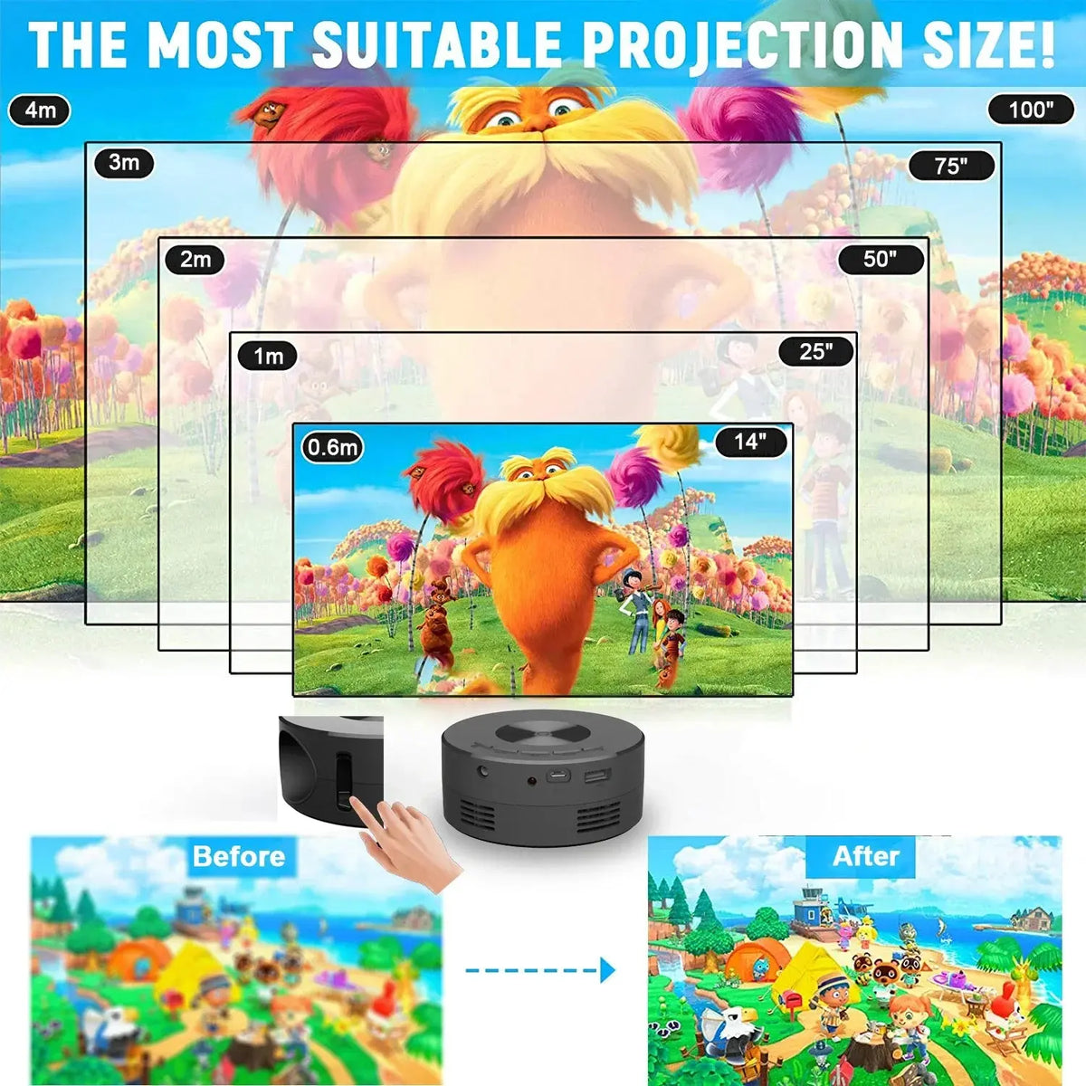 YT200 Smart home high-definition miniature portable projector small mobile phone projector wireless Projection Support 1080p Deals 4 U  Gaming Accessories Deals 4 U