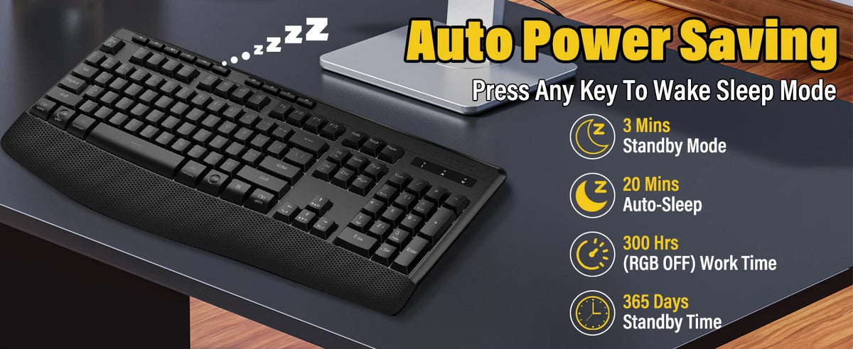 FocusOnPC K787 2.4G Tri-Mode Wireless Gaming Keyboard, 104 Keys RGB Backlit, Ergonomic USB-C Plug-and-Play Keyboard, 1900mAh Battery, Auto Sleep & Low Battery Alert, Silent Typing for Game