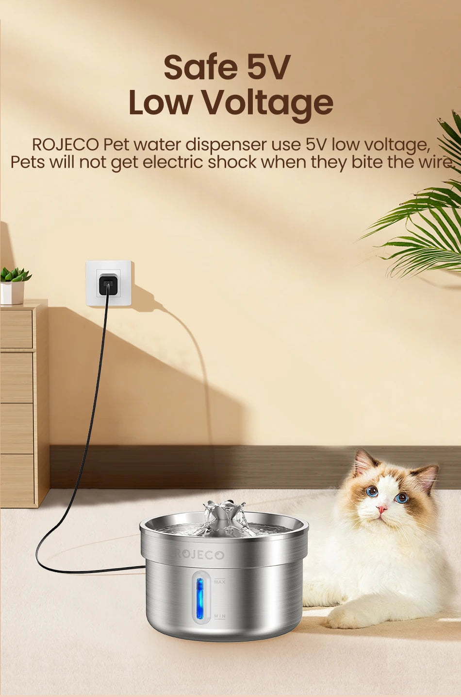 ROJECO Stainless Steel Pet Drinking Fountain Automatic Cat Water Fountain Smart Pet Water Dispenser for Dog Cat Drinking Supply Deals 4 U   Deals 4 U