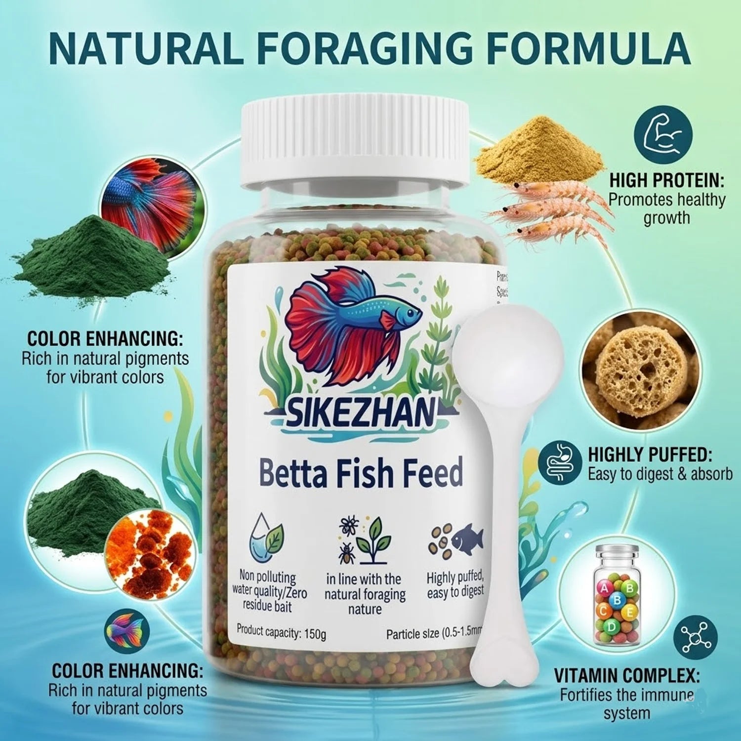 Professional Betta Fish Food Pellets High Protein Color Enhancing Nutritious Feed for Tropical Fighting Fish with Feeding Spoon Deals 4 U   Deals 4 U