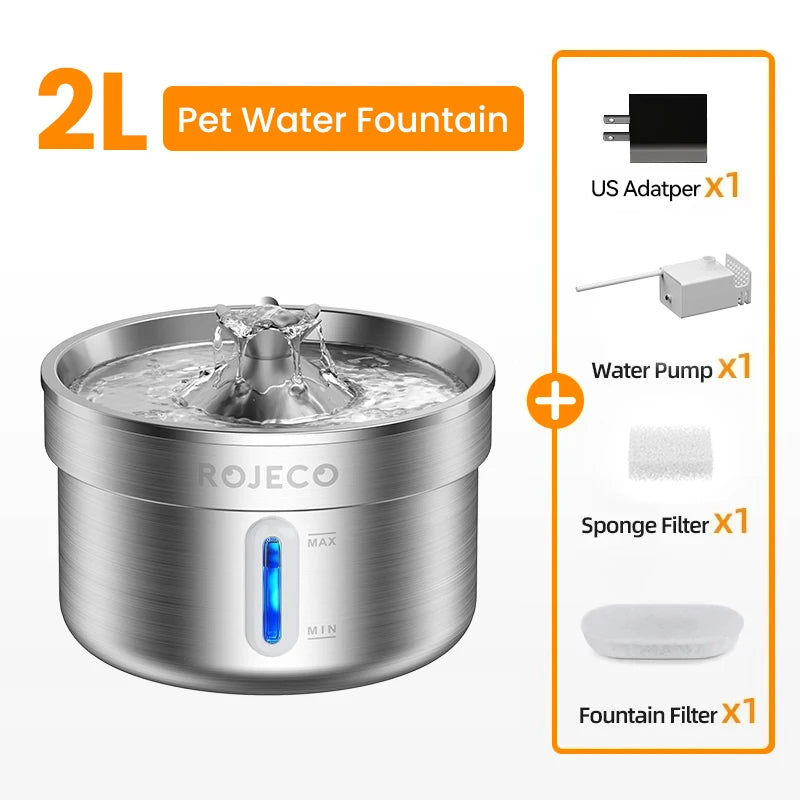 ROJECO Stainless Steel Pet Drinking Fountain Automatic Cat Water Fountain Smart Pet Water Dispenser for Dog Cat Drinking Supply Deals 4 U   Deals 4 U