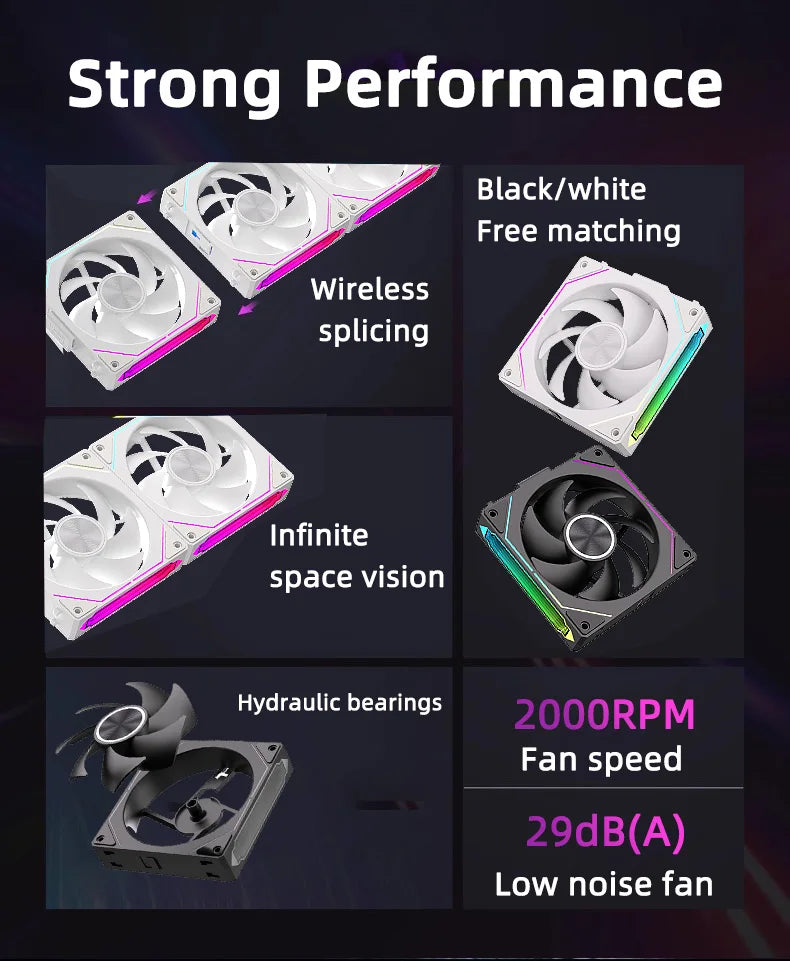 Coolcirc DL-2 120mm ARGB Cooling Fan Modular Wireless Stackable Splicing 800-2000RPM PWM Silent for Gaming PC Case Water Cooler