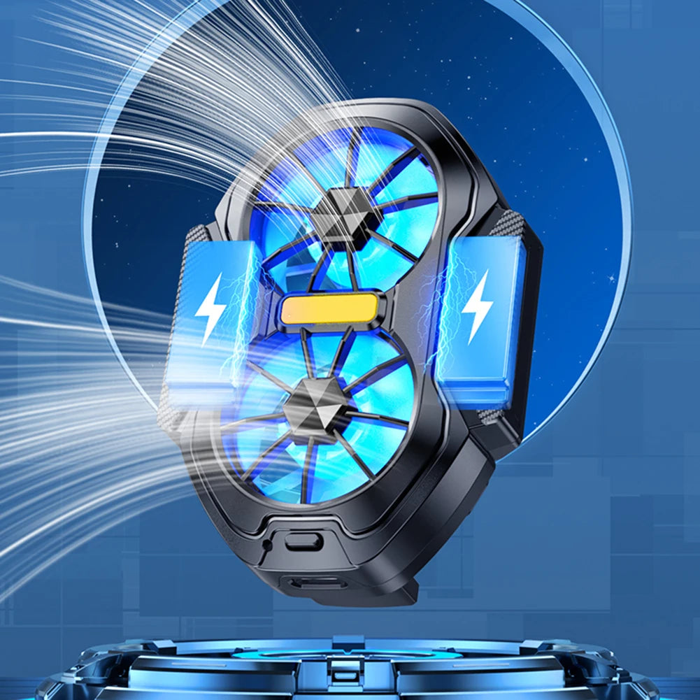 Dual Fan Mobile Phone Cooler Plug-in/Rechargeable Phone Cooler Air Cooling Type-C with Blue Light for Android Smartphones iPhone Deals 4 U   Deals 4 U