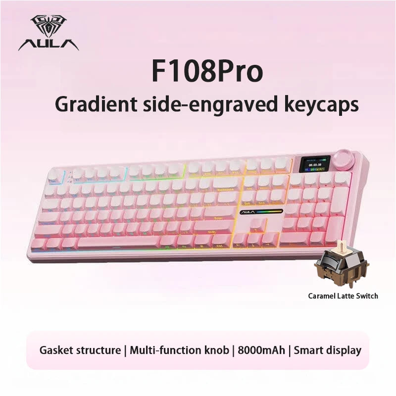 AULA F108Pro/F108 Wireless Bluetooth tri-mode connection, multi-functional display, Gasket structure, RGB lighting effects Deals 4 U   Deals 4 U
