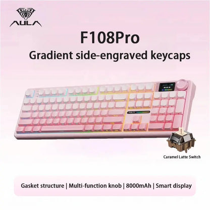 AULA F108Pro/F108 Wireless Bluetooth tri-mode connection, multi-functional display, Gasket structure, RGB lighting effects Deals 4 U  Streaming Equipment Deals 4 U