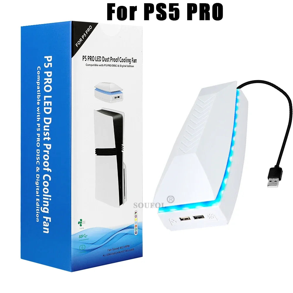 New Upper Cooling Fan for PS5 PRO Console Base Game Cooler Stand Bracket with RGB Dustproof Atmosphere Colorful Lighting LED
