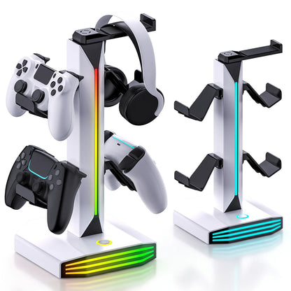 RGB Game Controller Holder Rack with 7 Light Modes, Headphone Stand 2 USB Charging and 1 Type-C for PS5/PS4/Xbox/Switch Pro