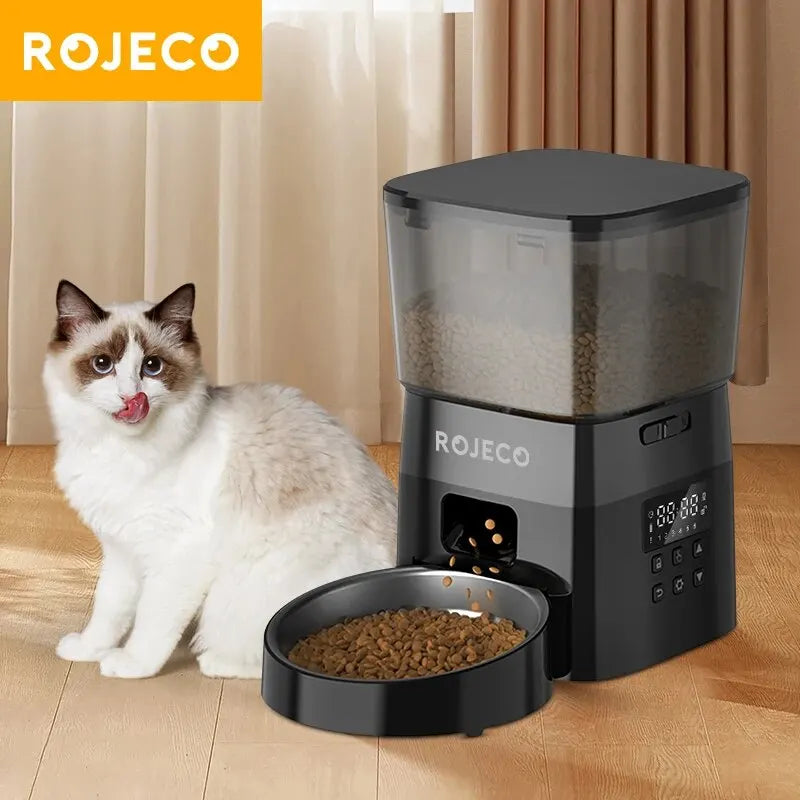 ROJECO Automatic Pet Feeder Button Version Auto Cat Food Dispenser Accessories Smart Control Pet Feeder For Cats Dog Dry Food Deals 4 U  Automatic Pet Feeder Deals 4 U